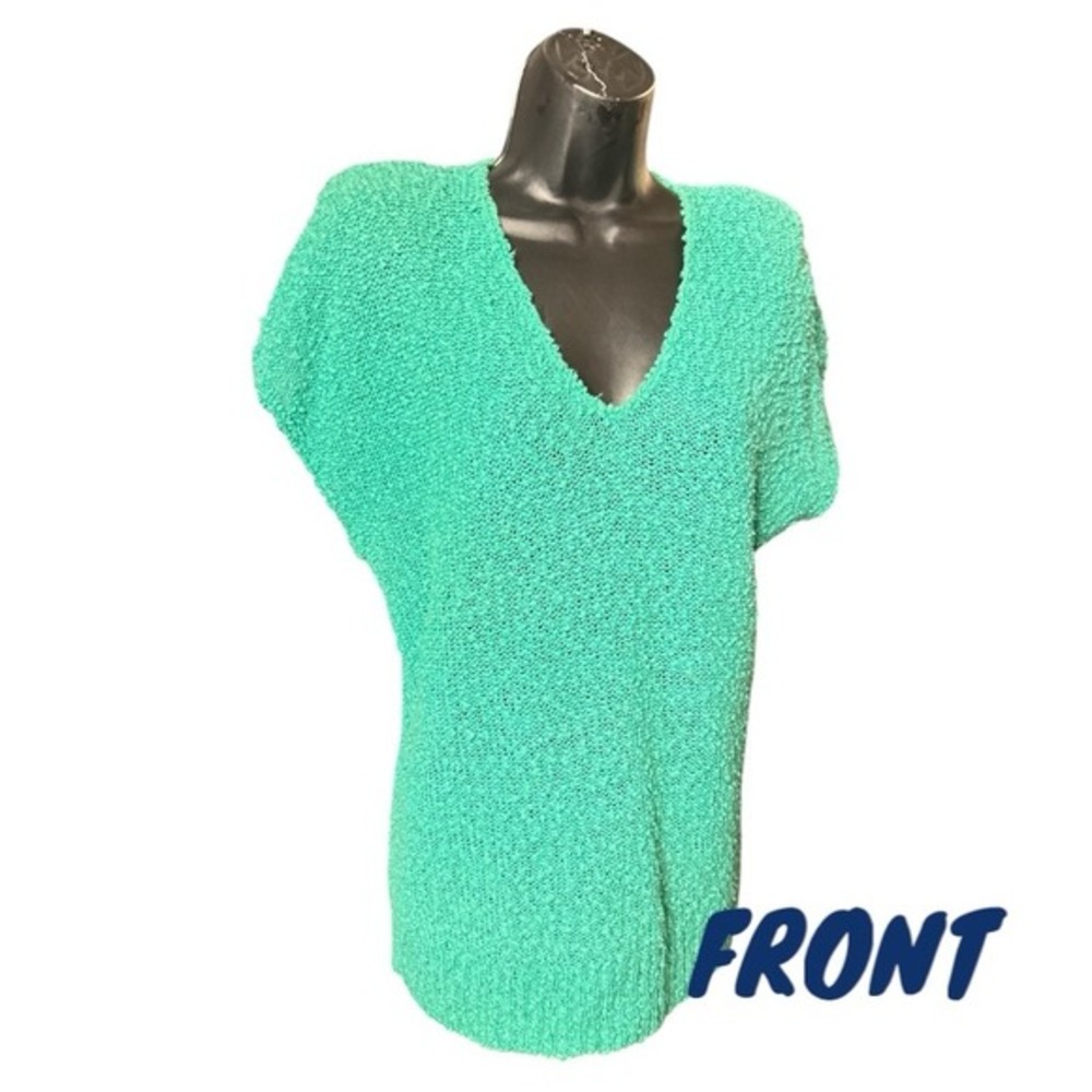Vintage CHAUS Teal Textured Short Sleeve Sweater 80's‎ Retro Look